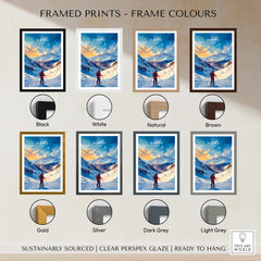 Tignes Ski Poster displayed in various frame colors including Black, White, Natural, Brown, Gold, and Silver.