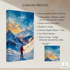 Tignes Ski Poster showcasing vibrant mountain landscape and skiing features, perfect for ski enthusiasts.