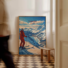 Tignes Print France Ski Poster showcasing skiing views in Tignes, France, perfect for ski enthusiasts.