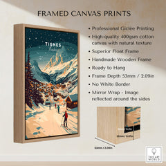 Tignes Wall Art Ski Print framed canvas print showcasing Tignes ski resort with professional Giclée printing.