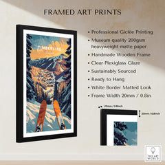 Timberline Ski Poster framed art print showcasing skiing scenery with wooden frame and professional giclée printing.