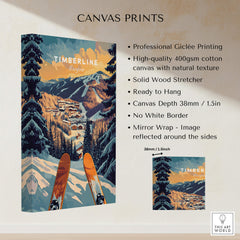 Timberline Ski Poster showcasing professional giclée printing on high-quality canvas, perfect for ski wall art.