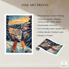Timberline Ski Poster featuring scenic winter landscape and ski gear, perfect for ski enthusiasts and wall art decor.