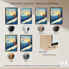 Timberline Print Oregon Ski Poster framed in various colors including black, white, natural, brown, gold, and silver.