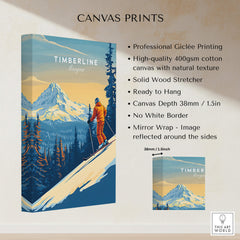 Timberline Print Oregon Ski Poster featuring vibrant mountain landscape and skier, perfect for home decor.
