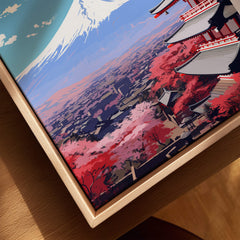 Tokyo Travel Poster featuring Mount Fuji and cherry blossoms in vibrant colors.