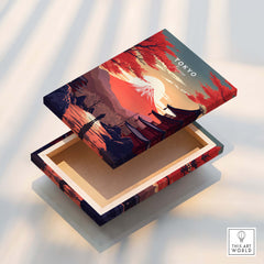 Tokyo Wall Art - Beautifully designed box featuring a sunset view of Mount Fuji and traditional Japanese architecture.
