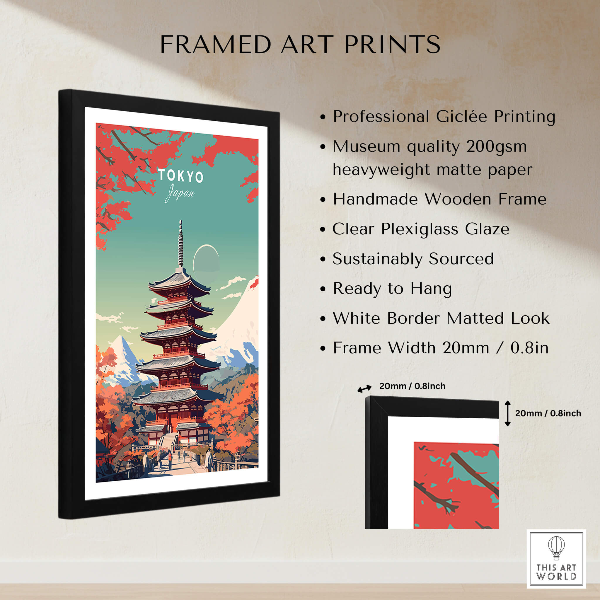 Tokyo Japan Poster framed art print showcasing Tokyo's beauty with vivid colors and fine detail.