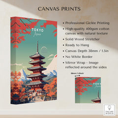 Tokyo Japan Poster showcasing vibrant Giclée printing on premium canvas, perfect for home decor.