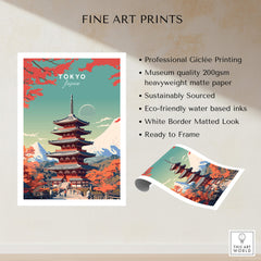 Tokyo Japan Poster featuring a traditional pagoda and vibrant autumn colors, perfect for home decor.