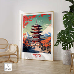 Tokyo Japan poster showcasing vibrant colors and modern design in a stylish interior setting.