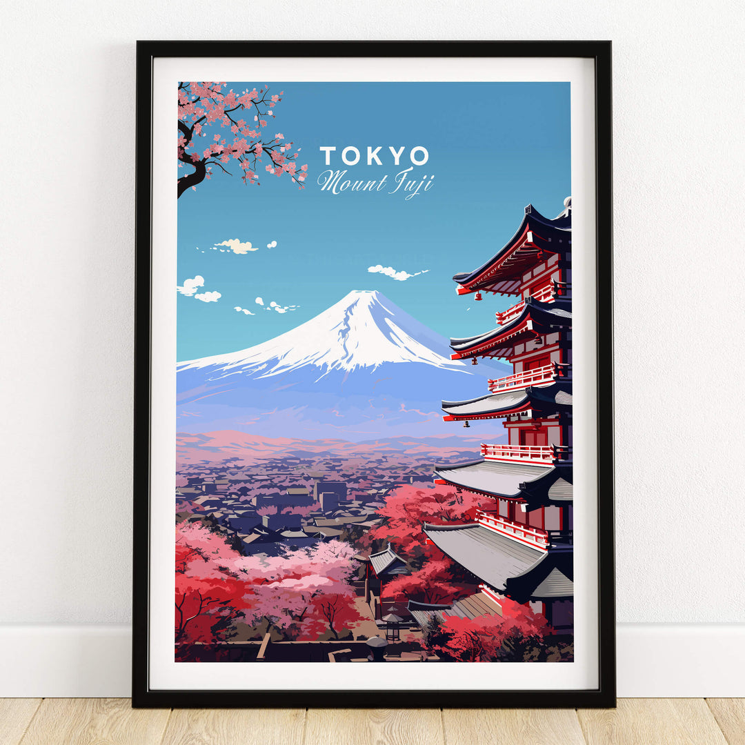 Mount Fuji Print Japan poster showcasing vibrant colors of Tokyo and Mount Fuji, perfect for home decor.