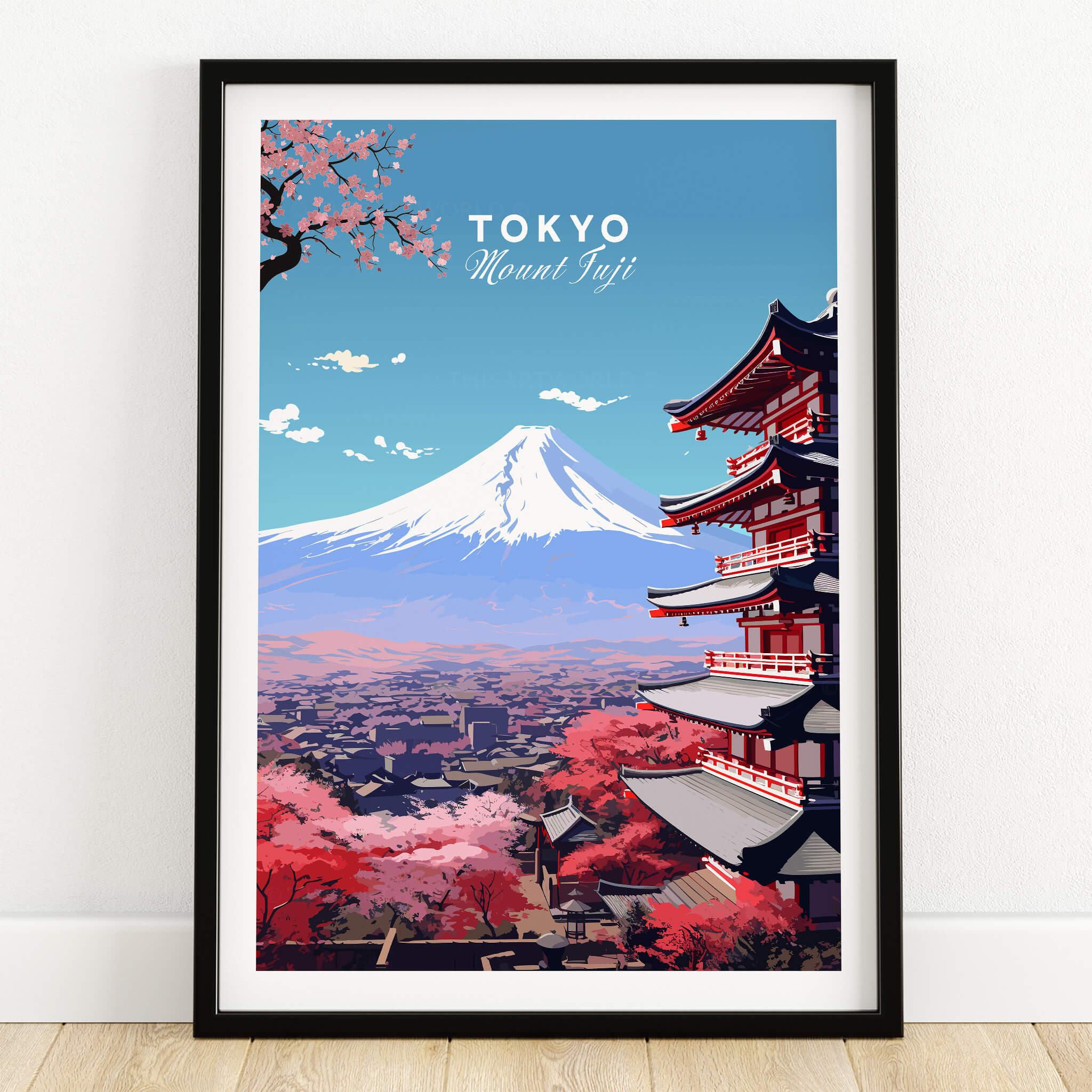 Mount Fuji Print Japan poster showcasing vibrant colors of Tokyo and Mount Fuji, perfect for home decor.
