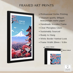 Mount Fuji Print Japan framed art print featuring vibrant colors and Tokyo skyline in background.