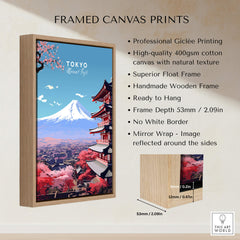 Mount Fuji Print Japan framed canvas print with vibrant colors showcasing Tokyo.