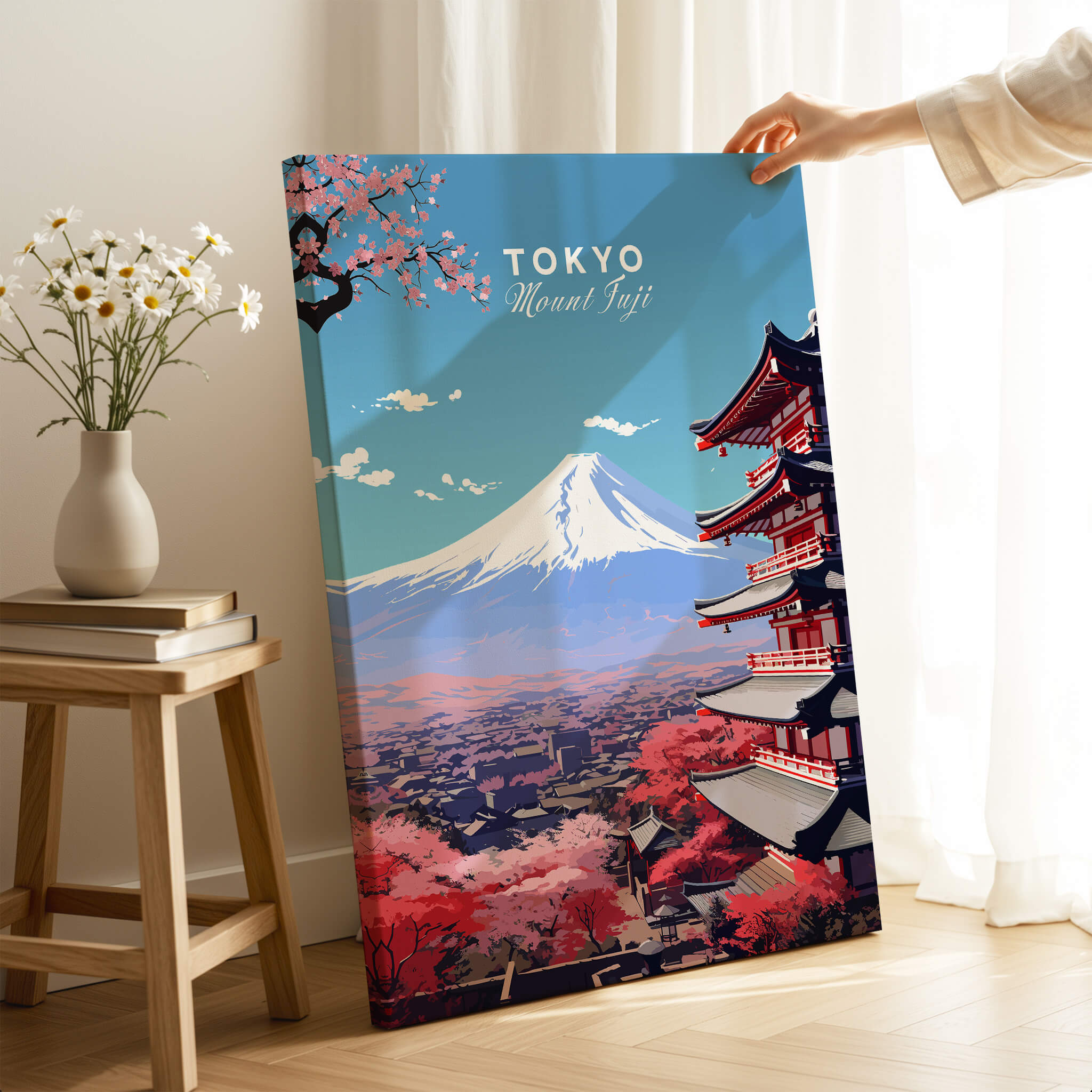 Mount Fuji Print Japan poster showcasing vibrant colors of Tokyo and the iconic mountain.