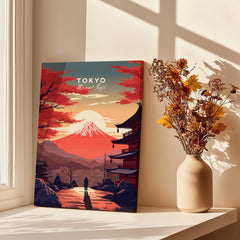 Stunning Tokyo Mount Fuji Poster displayed in a bright room with a vase of flowers, perfect for travel memories.
