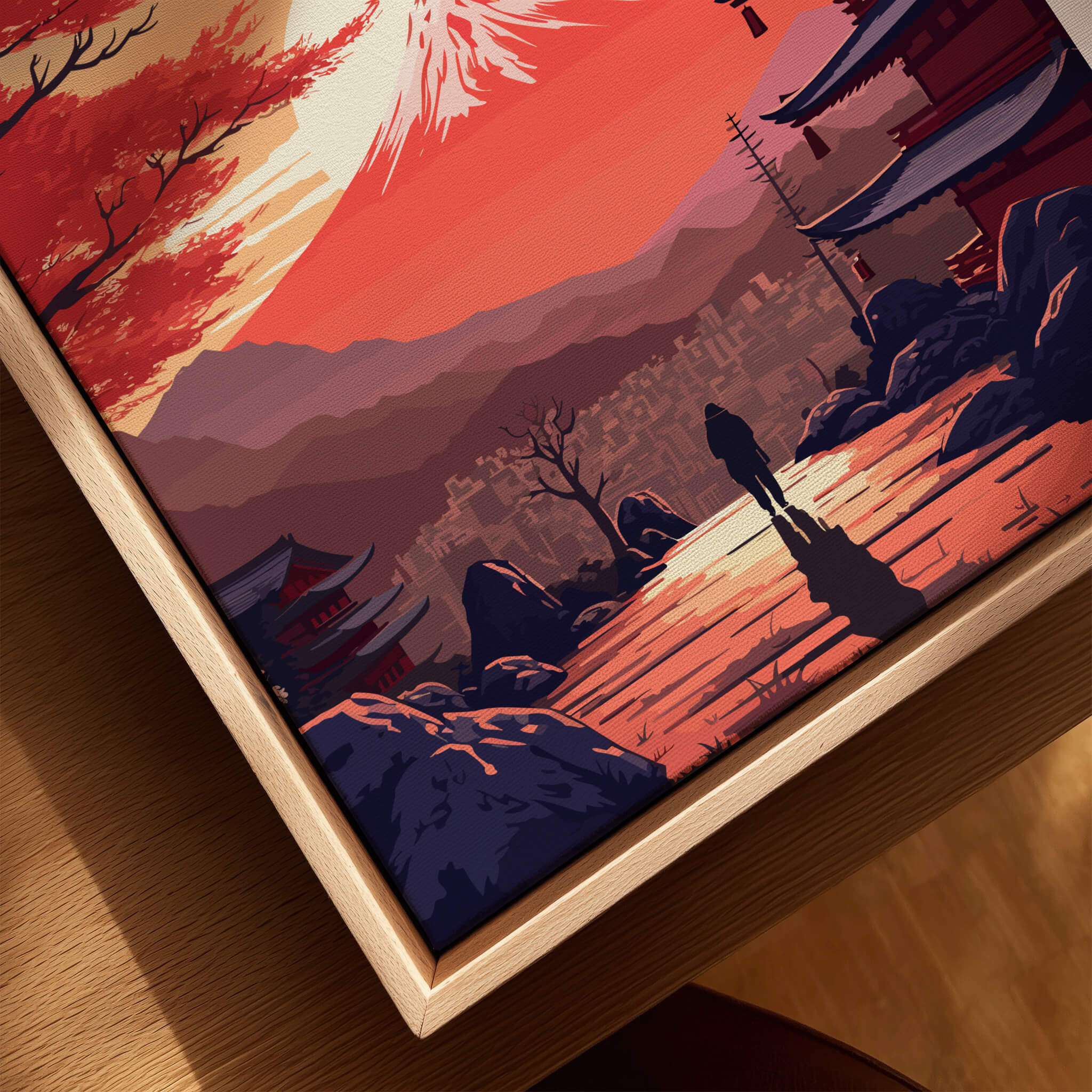 Tokyo Mount Fuji Poster featuring vibrant colors and scenic view of Mount Fuji at sunset.