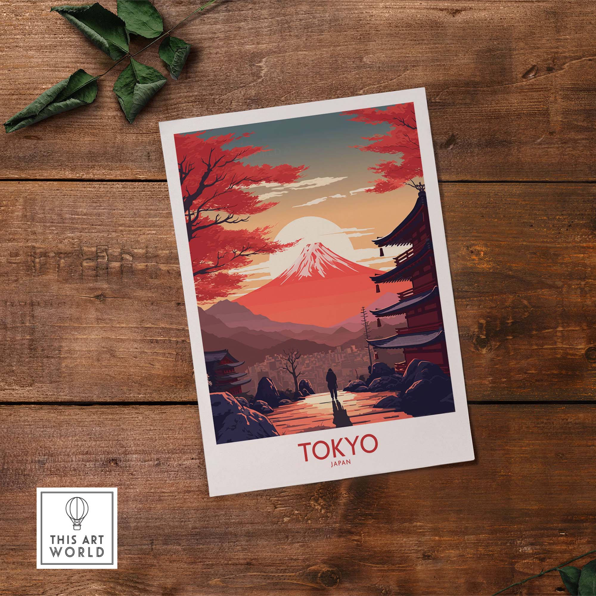 Tokyo wall art depicting Mount Fuji at sunset, showcasing modern Japanese aesthetics perfect for home decor.
