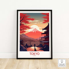 Tokyo wall art featuring Mount Fuji at sunset, modern style, perfect for home decor and unique gifts.