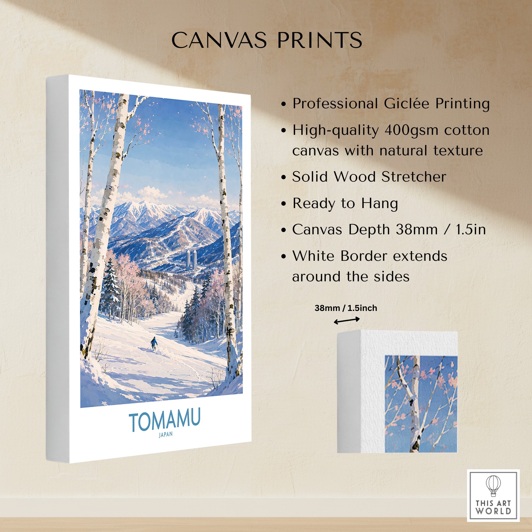 Tomamu Japan Mountains Wall Art — canvas print stretched cotton canvas details