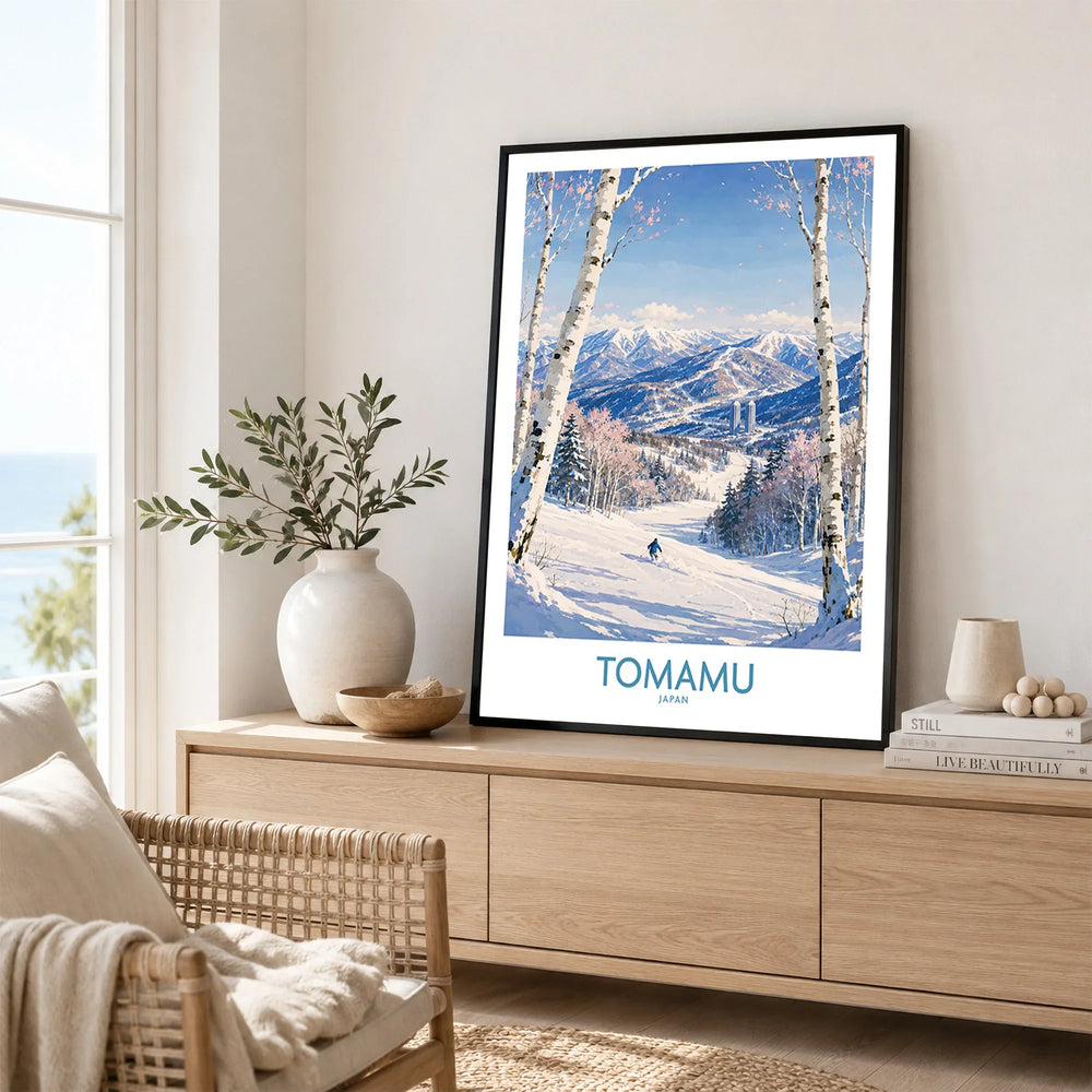 Tomamu Japan Mountains Wall Art — framed artwork living room lifestyle setting