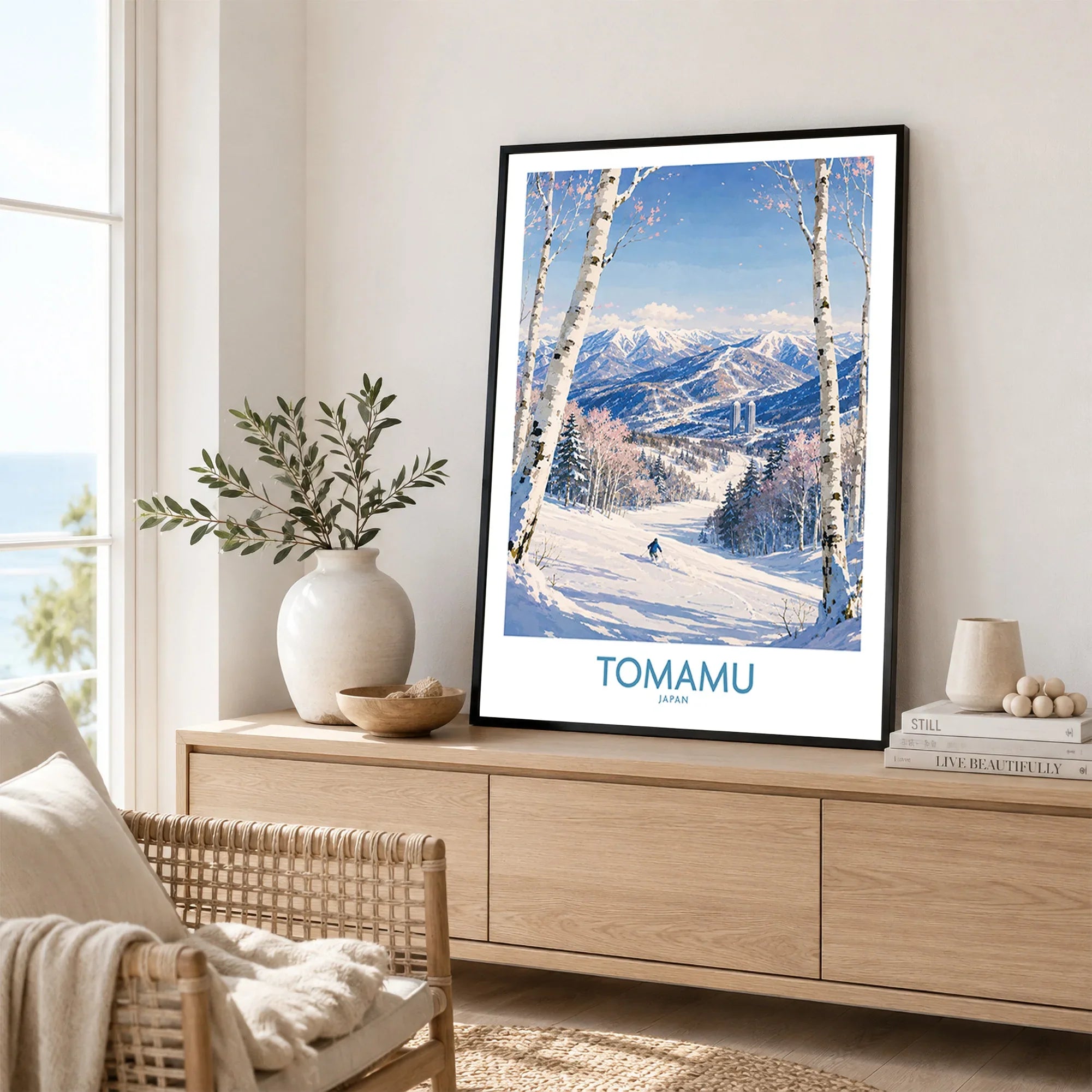 Tomamu Japan Mountains Wall Art — framed artwork living room lifestyle setting
