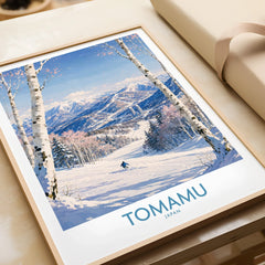 Tomamu Japan Mountains Wall Art — framed art print closeup gift unwrapped natural frame
