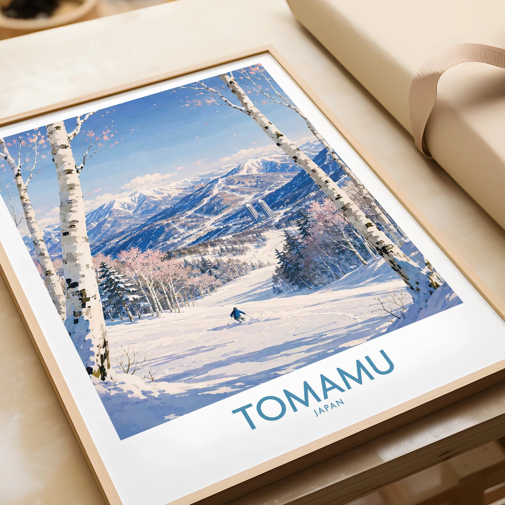 Tomamu Japan Mountains Wall Art — framed art print closeup gift unwrapped natural frame
