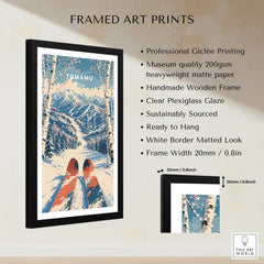 Tomamu Japan Ski Run Travel Poster — framed print details measurements quality details