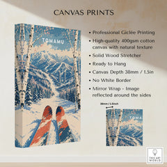 Tomamu Japan Ski Run Travel Poster — canvas print stretched cotton canvas details