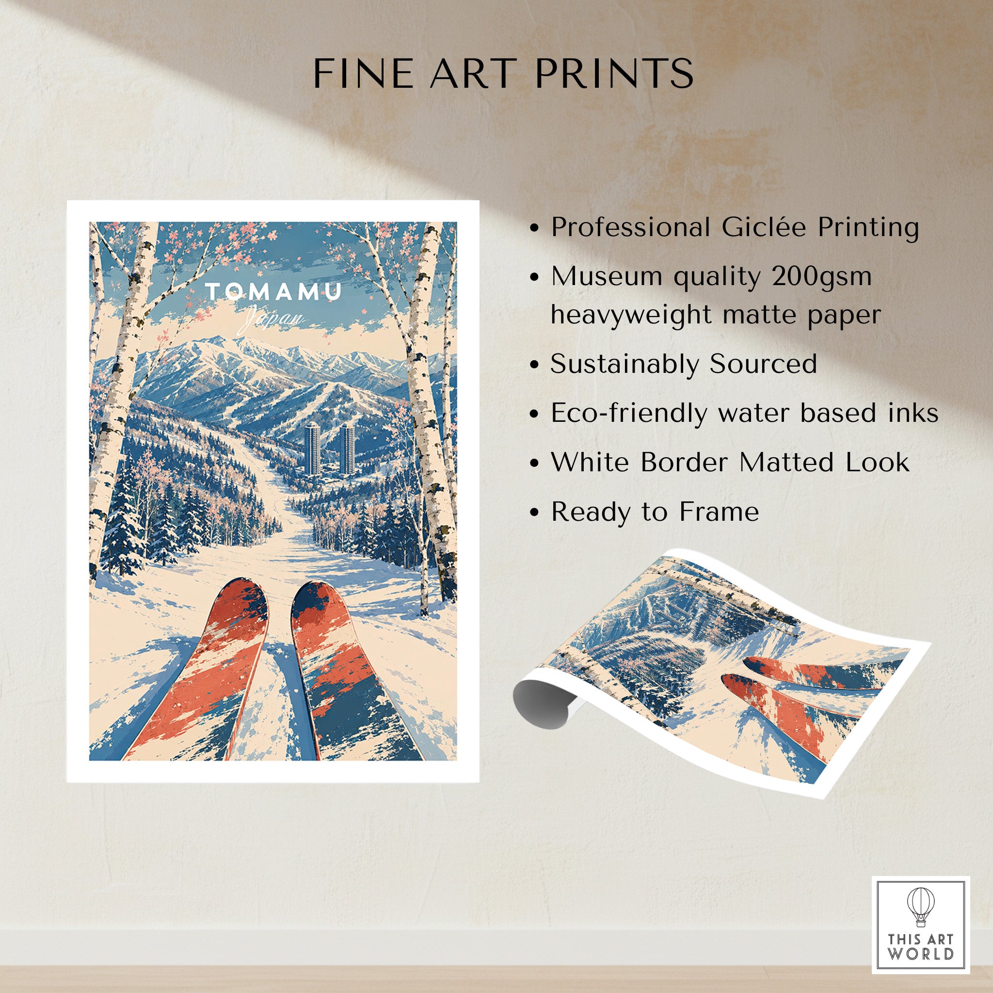 Tomamu Japan Ski Run Travel Poster — fine art print unframed quality details