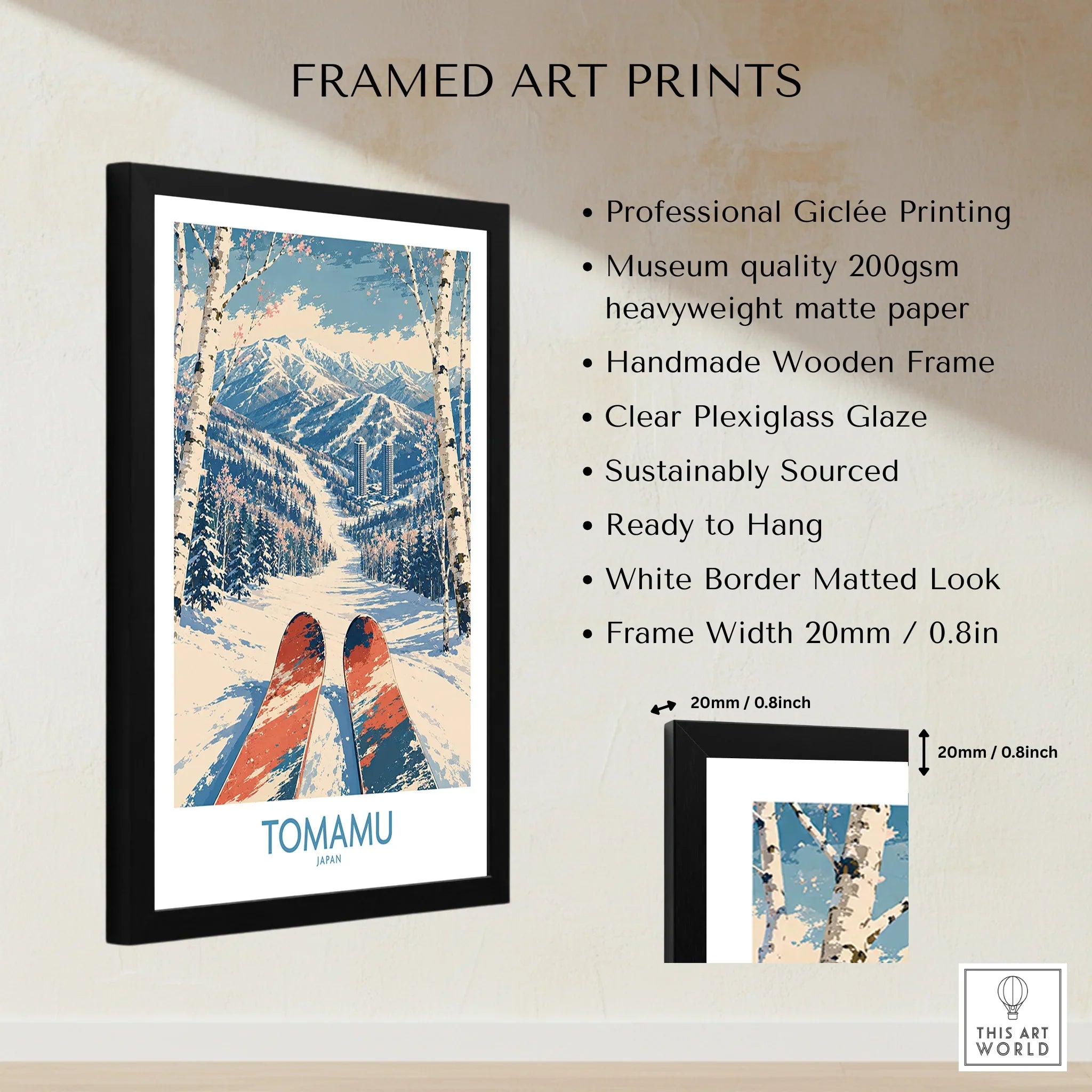 Tomamu Japan Slopes Wall Art — framed print details measurements quality details