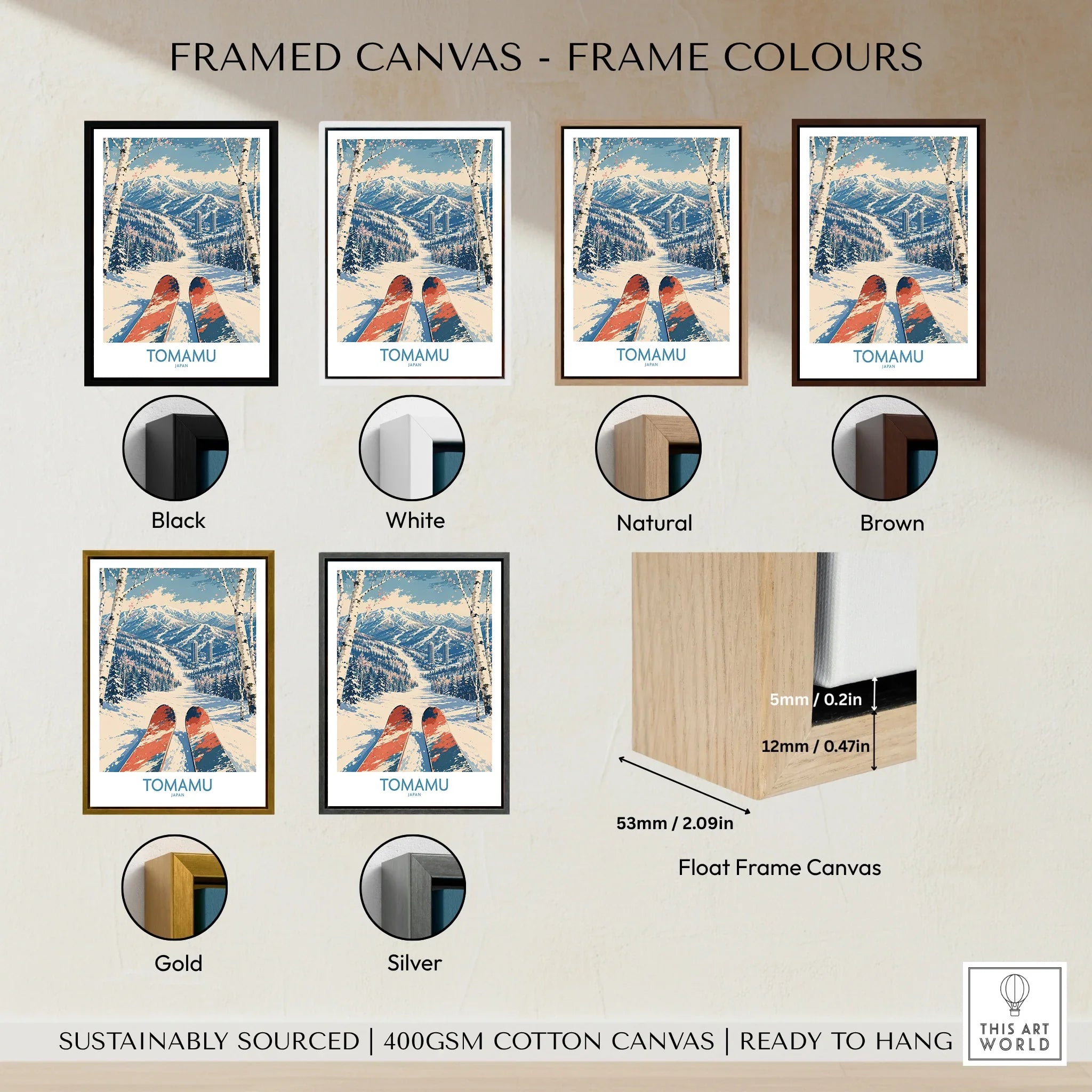 Tomamu Japan Slopes Wall Art — framed canvas float frame colour options