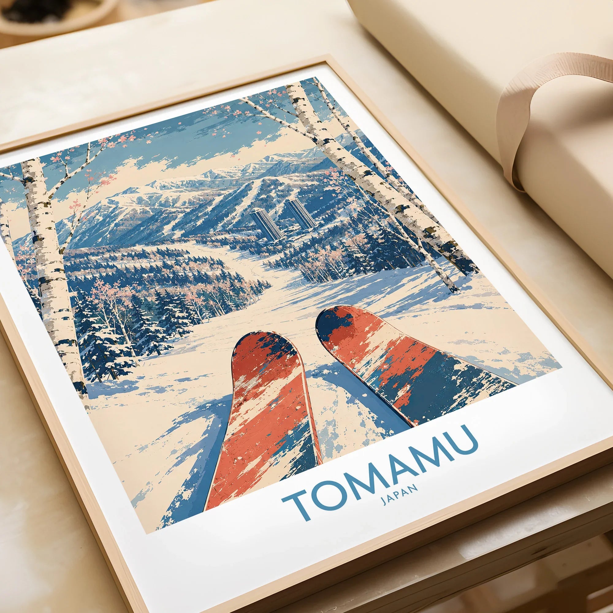 Tomamu Japan Slopes Wall Art — framed art print closeup gift unwrapped natural frame