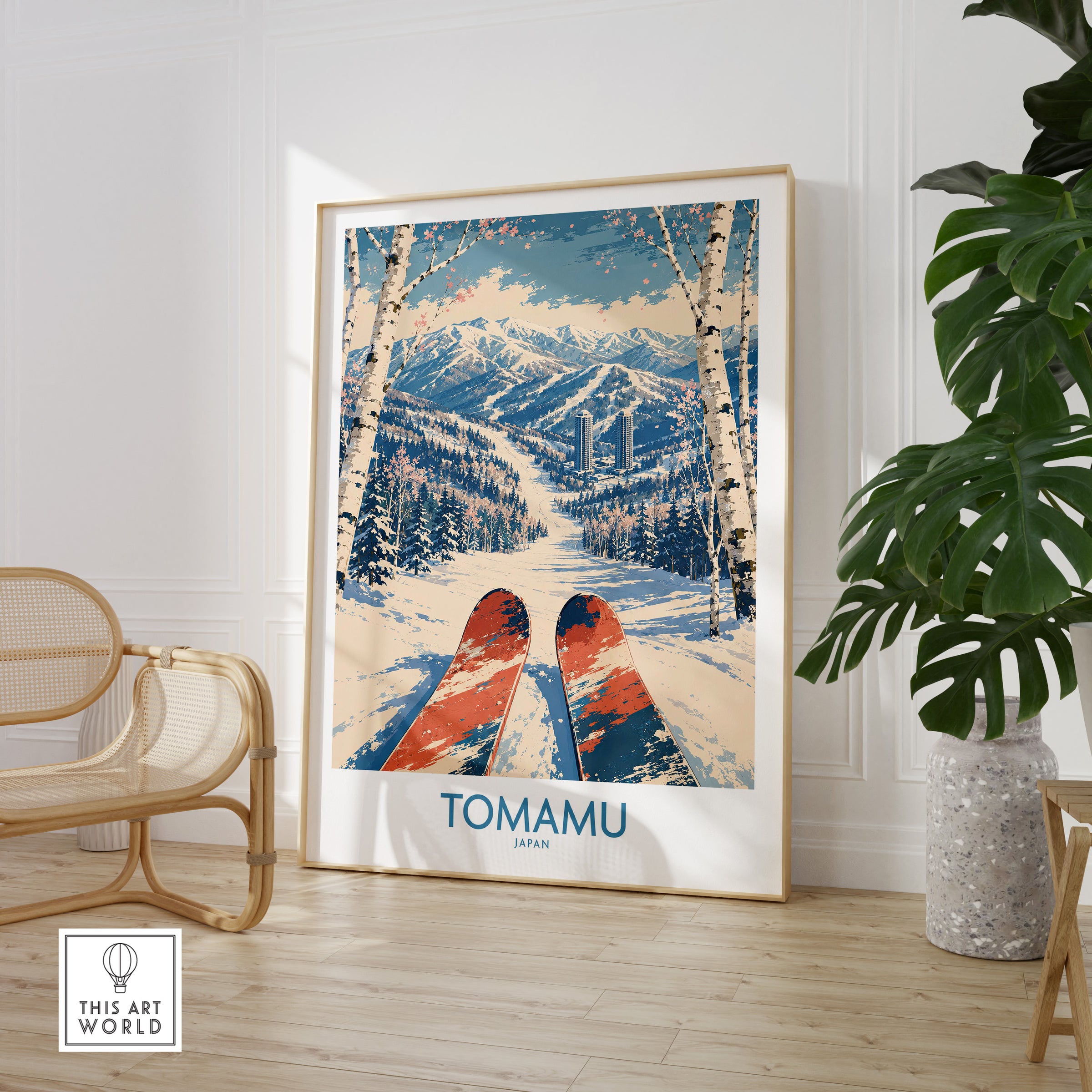 Tomamu Japan Slopes Wall Art — large framed print room setting chair plant