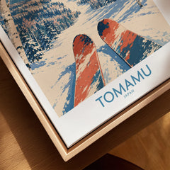 Tomamu Japan Slopes Wall Art — closeup framed canvas natural wood floating frame