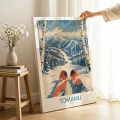Tomamu Japan Slopes Wall Art — canvas print mirror edge hand holding room setting