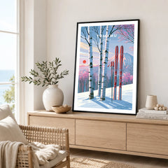 Tomamu Japan Sunset Travel Poster — framed artwork living room lifestyle setting