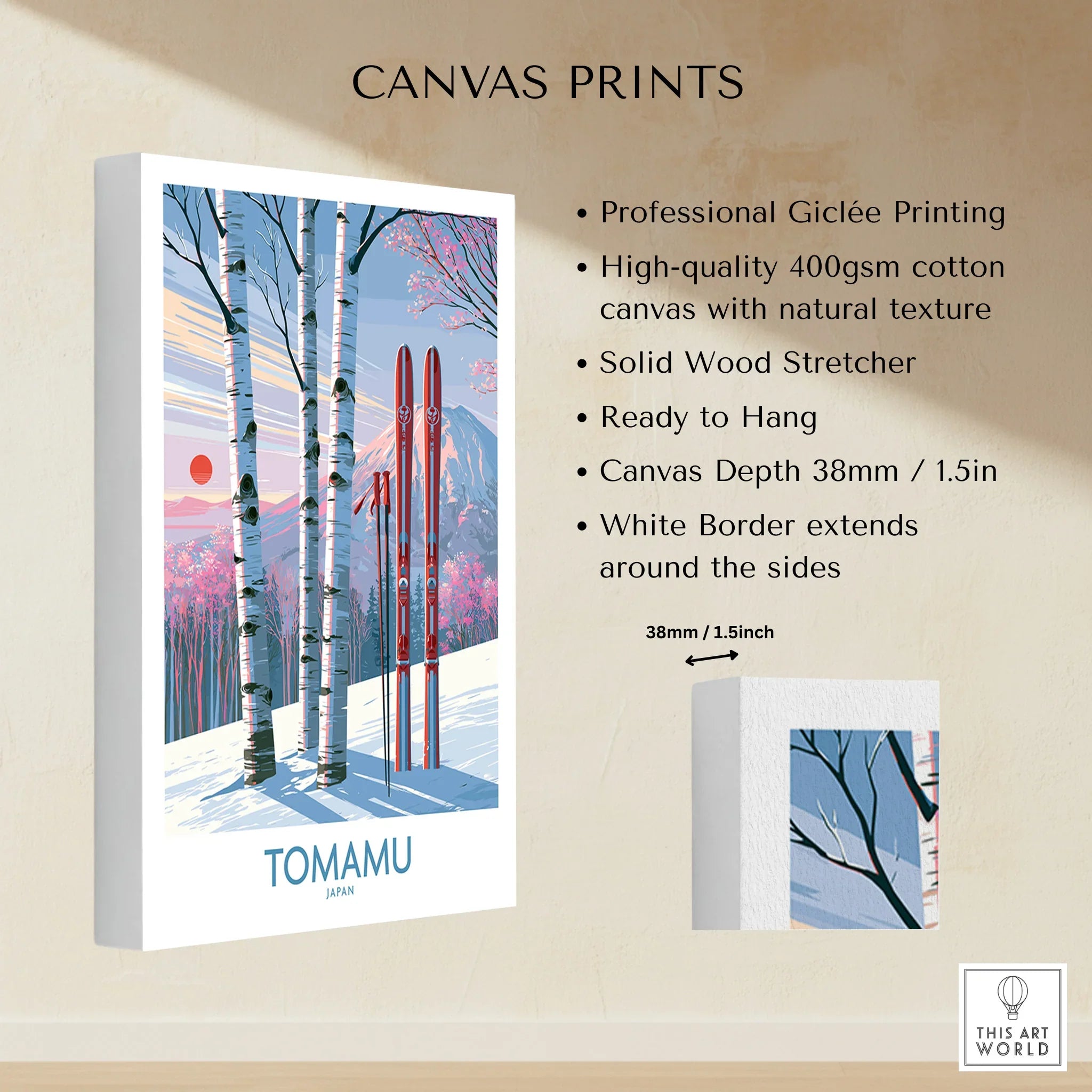 Tomamu Japan Birches Wall Art — canvas print stretched cotton canvas details