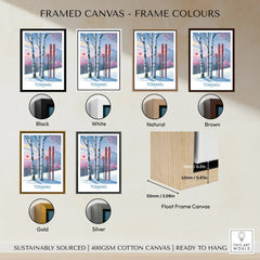 Tomamu Japan Birches Wall Art — framed canvas float frame colour options