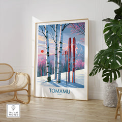 Tomamu Japan Birches Wall Art — large framed print room setting chair plant