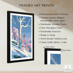 Tomamu Japan Birch Travel Poster — framed print details measurements quality details