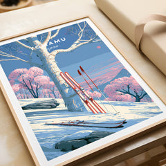 Tomamu Japan Birch Travel Poster — framed art print closeup gift unwrapped natural frame