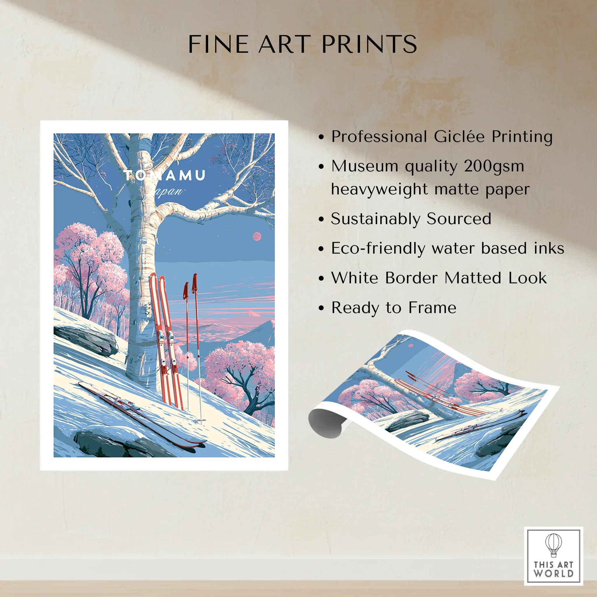 Tomamu Japan Birch Travel Poster — fine art print unframed quality details