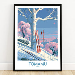 Tomamu Japan Blossom Wall Art — art print in black frame on wooden floor