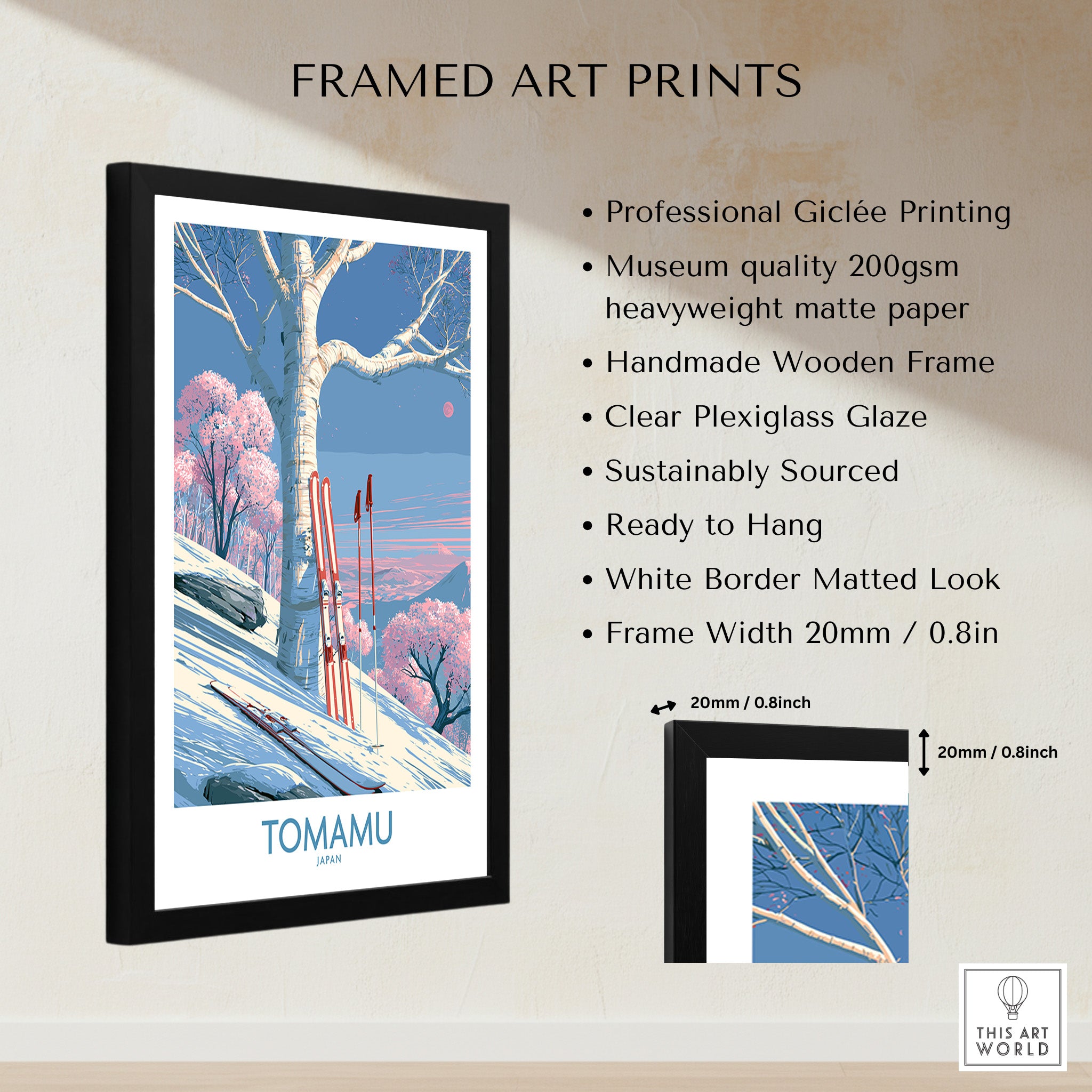 Tomamu Japan Blossom Wall Art — framed print details measurements quality details