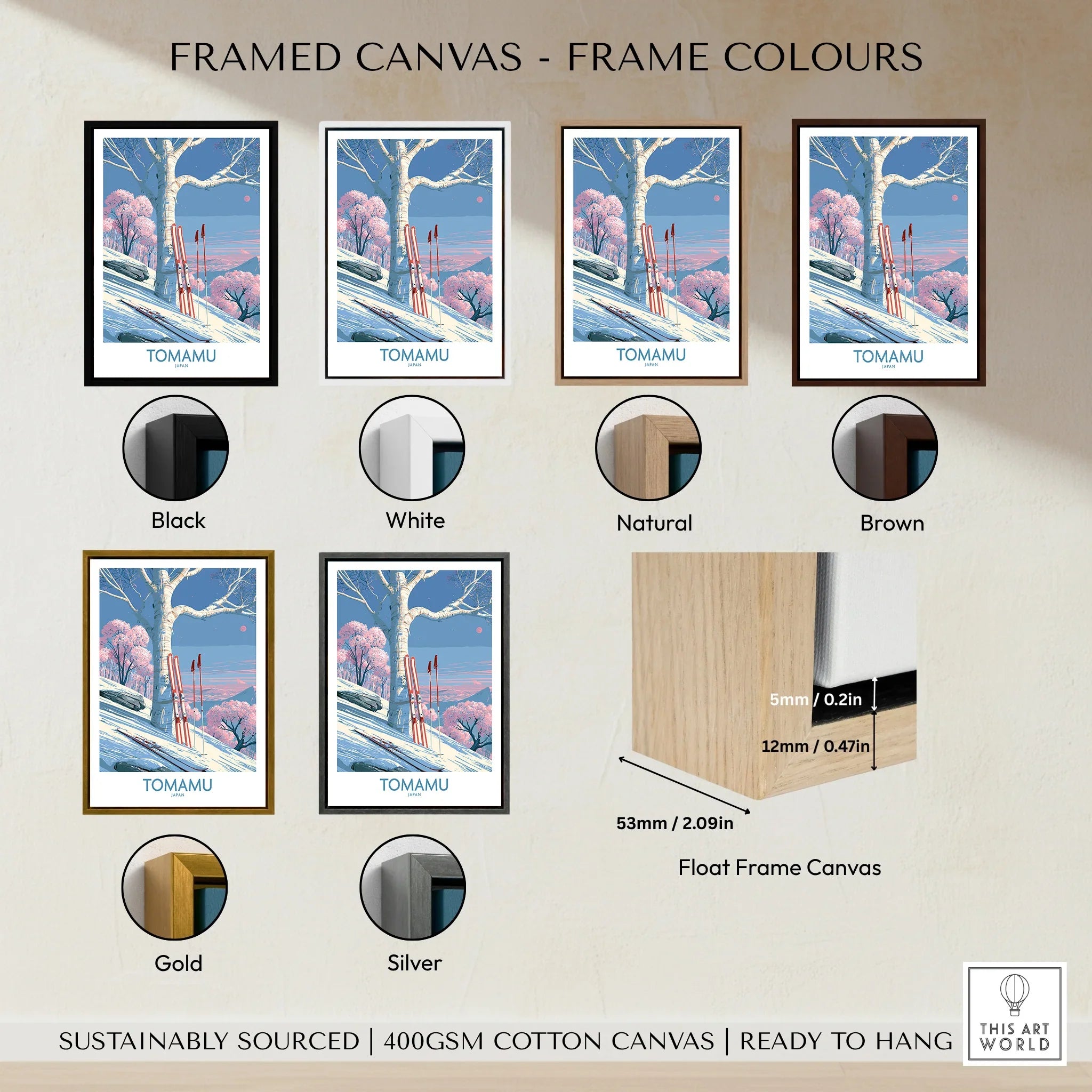 Tomamu Japan Blossom Wall Art — framed canvas float frame colour options