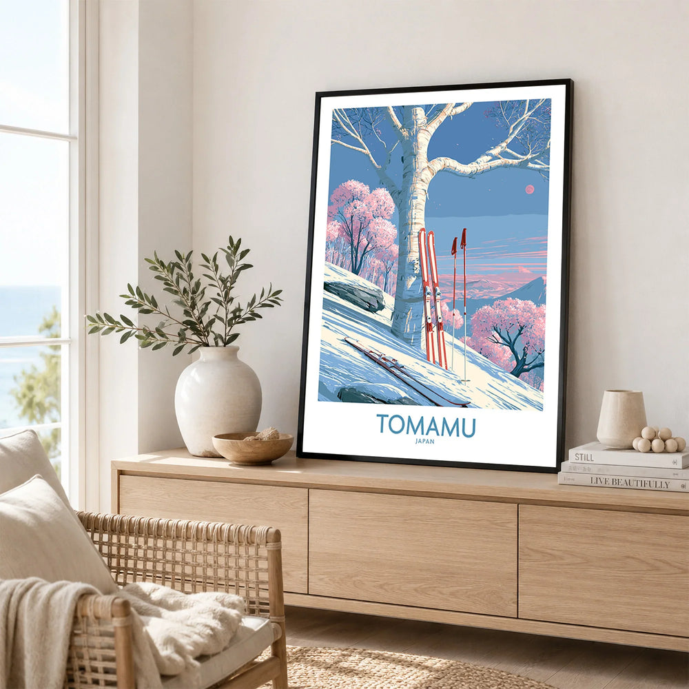 Tomamu Japan Blossom Wall Art — framed artwork living room lifestyle setting
