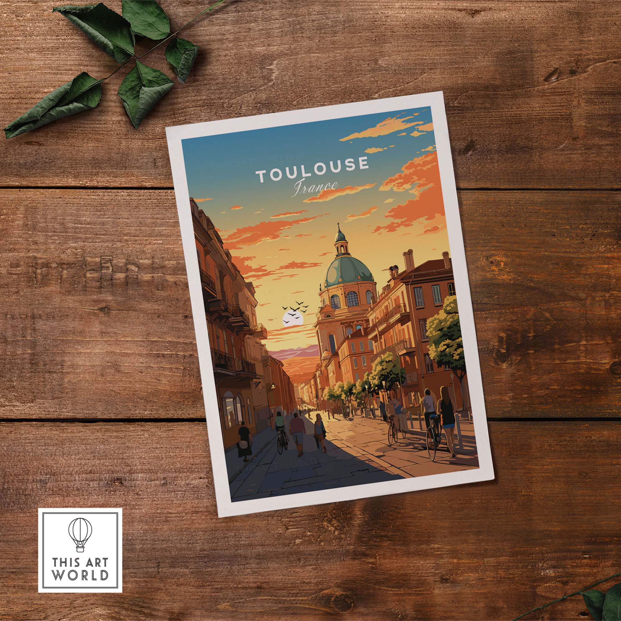 Toulouse poster showcasing a sunset over French streets, perfect for home decor and gallery walls.